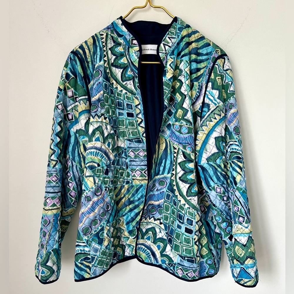 Alfred Dunner Colorful Lightweight Open Front Quilted Statement Jacket Womens 14
